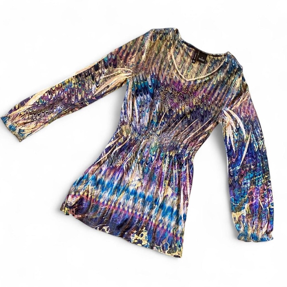 🦄 New Directions long-sleeve, jewel-tone velvet tunic top—Y2K vibes!